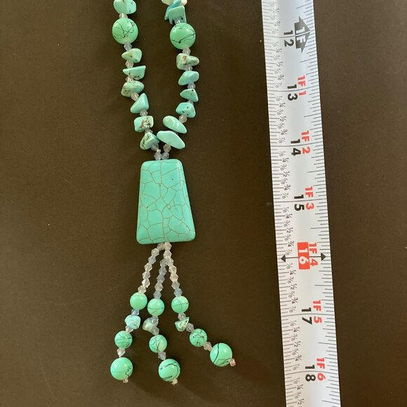 Turquoise Double Strand Chunky Necklace 66 Grams Pendant Dangle 18 Inches Hawaii - Picture 7 of 11